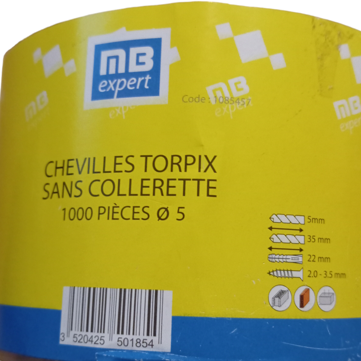 Eimer mit 1000 Torpix-Dübeln Durchmesser 5 mm