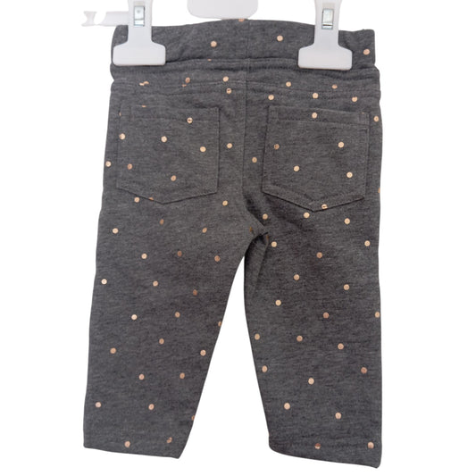 Pantalon Gris à Pois Dorés Bébé Fille – 6 et 9 Mois – 85 % Coton – Idéal Crèche et Rentrée