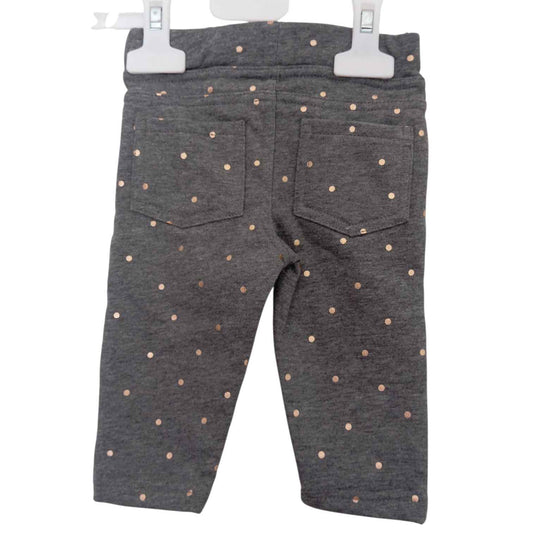 Pantalon Gris à Pois Dorés Bébé Fille – 6 et 9 Mois – 85 % Coton – Idéal Crèche et Rentrée