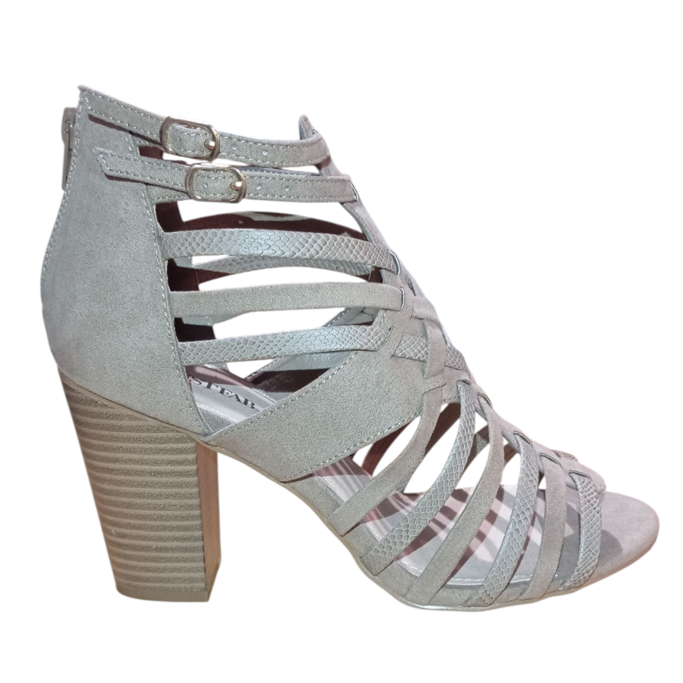 Bottine ajourée taupe JustFab Daytime Darling – Talon 9,2 cm en simili daim – Pointure 40,5
