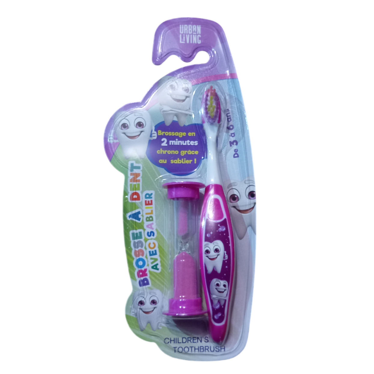 Zahnbürste mit rosa Sanduhr für Kinder von 3 bis 6 Jahren