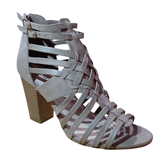 Bottine ajourée taupe JustFab Daytime Darling – Talon 9,2 cm en simili daim – Pointure 40,5