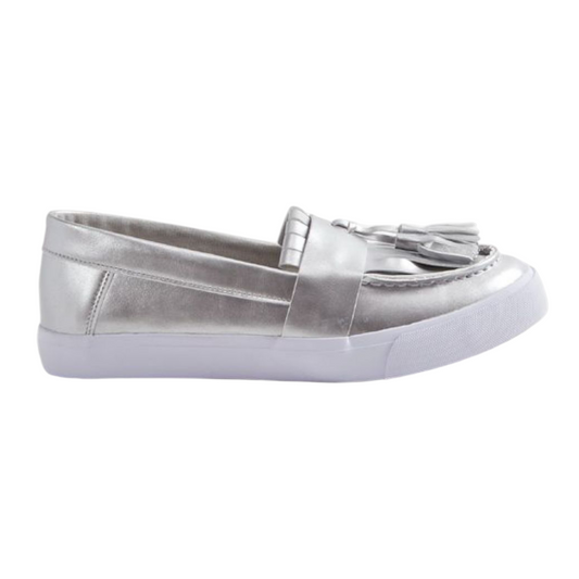 Sneakers femme JustFab Zia – Argent Silver – Taille 38,5 – Talon 2 cm – Baskets basses confortables