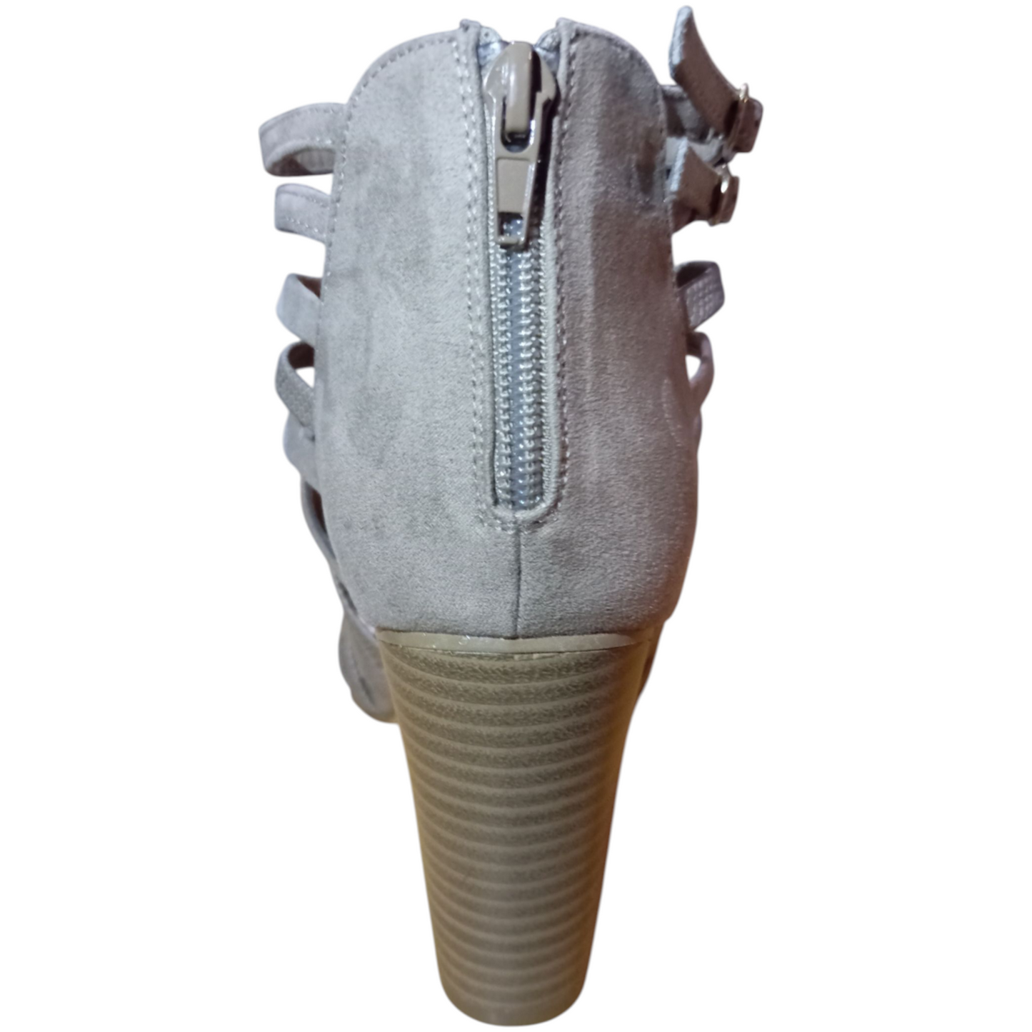 Bottine ajourée taupe JustFab Daytime Darling – Talon 9,2 cm en simili daim – Pointure 40,5