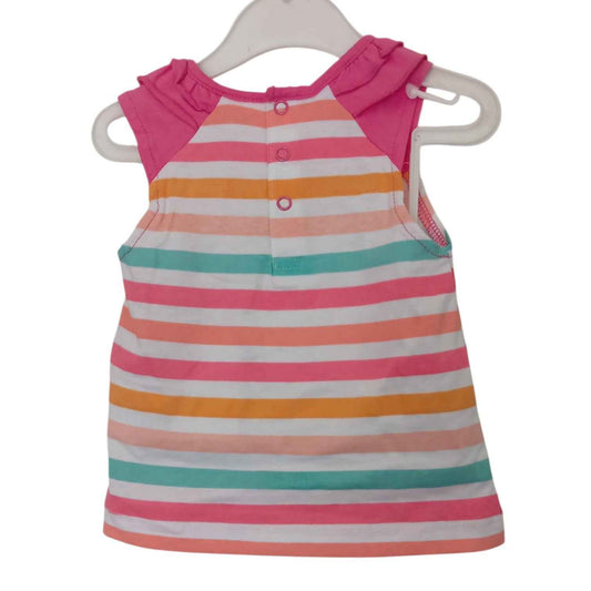 T-shirt sans manches bébé fille Hello Kitty rayé rose blanc turquoise orange – 6 mois