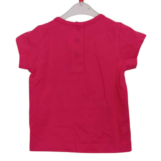 T-shirt bébé Pommette rose fuchsia 12 mois – chien à lunettes « Lovely & Fun »