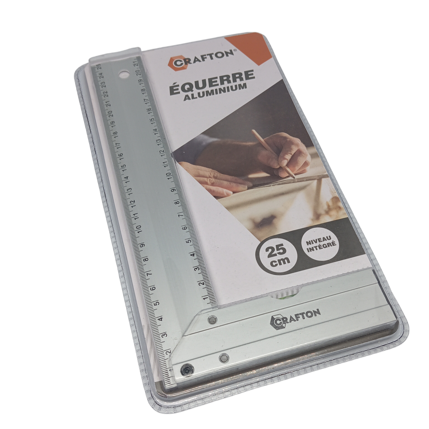 25 cm großes Aluminiumquadrat mit integrierter Wasserwaage