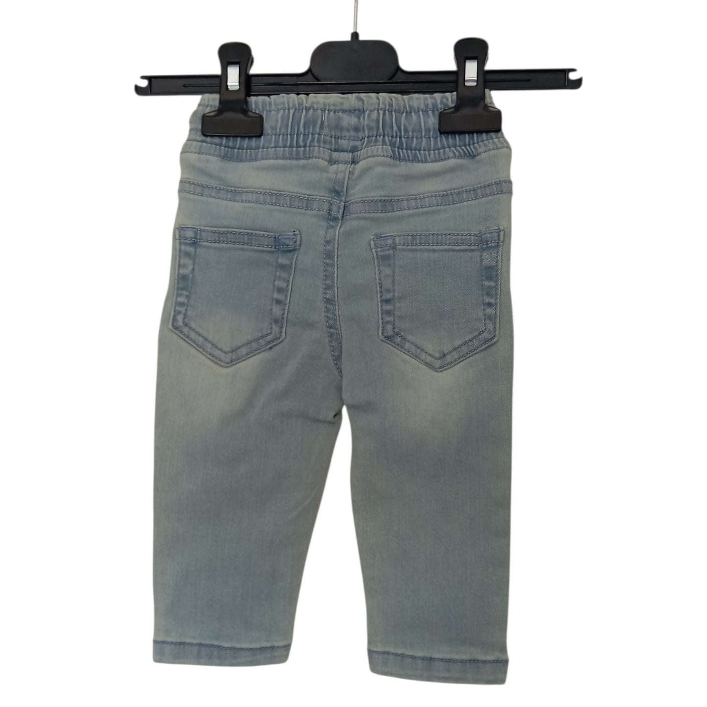 Jean Bébé Pommette Bleu Clair Délavé – Taille Élastique et Cordon – 12 à 18 Mois