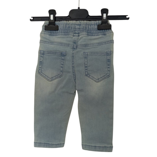 Jean Bébé Pommette Bleu Clair Délavé – Taille Élastique et Cordon – 12 à 18 Mois