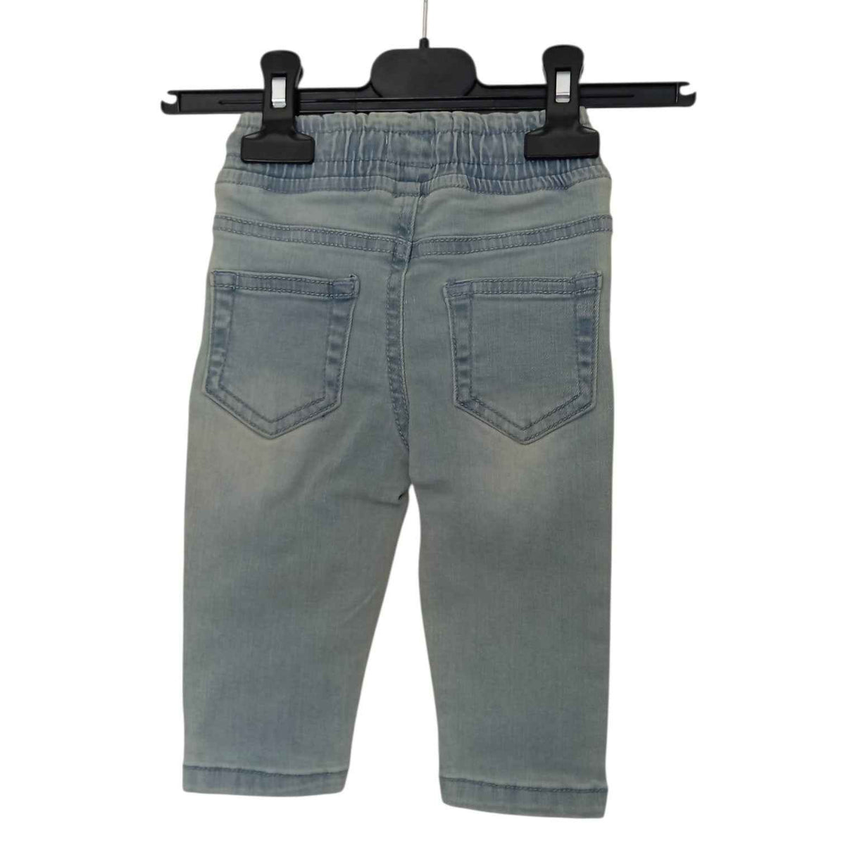 Jean Bébé Pommette Bleu Clair Délavé – Taille Élastique et Cordon – 12 à 18 Mois