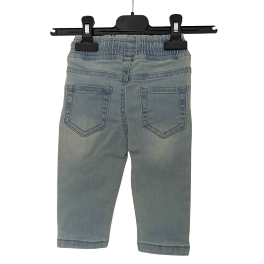 Jean Bébé Pommette Bleu Clair Délavé – Taille Élastique et Cordon – 12 à 18 Mois