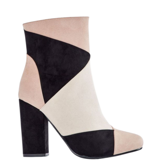 Bottines Femme JustFab Mathilda – Noir et Naturel – Taille 40,5 – Talon 10 cm