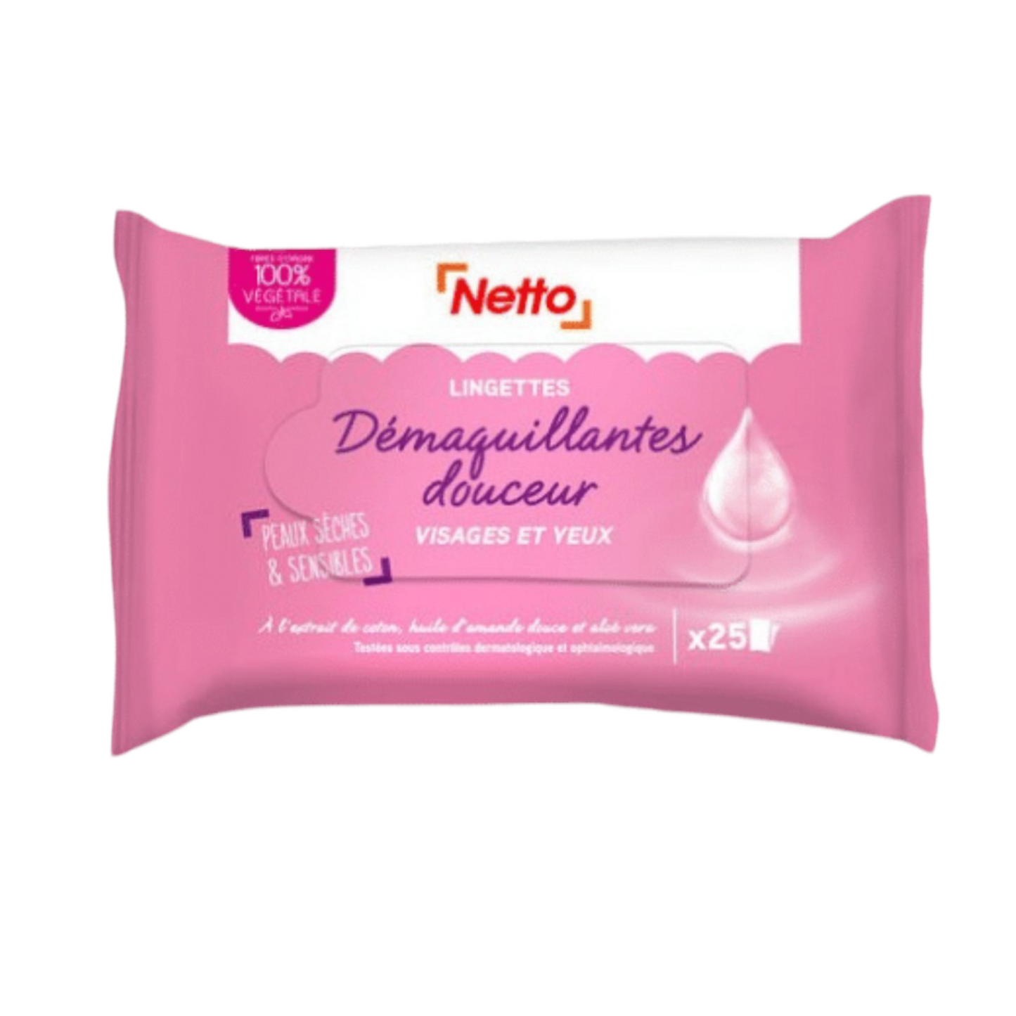 Lingettes démaquillantes douceur visage et yeux Peaux sensibles et sèches (X25)