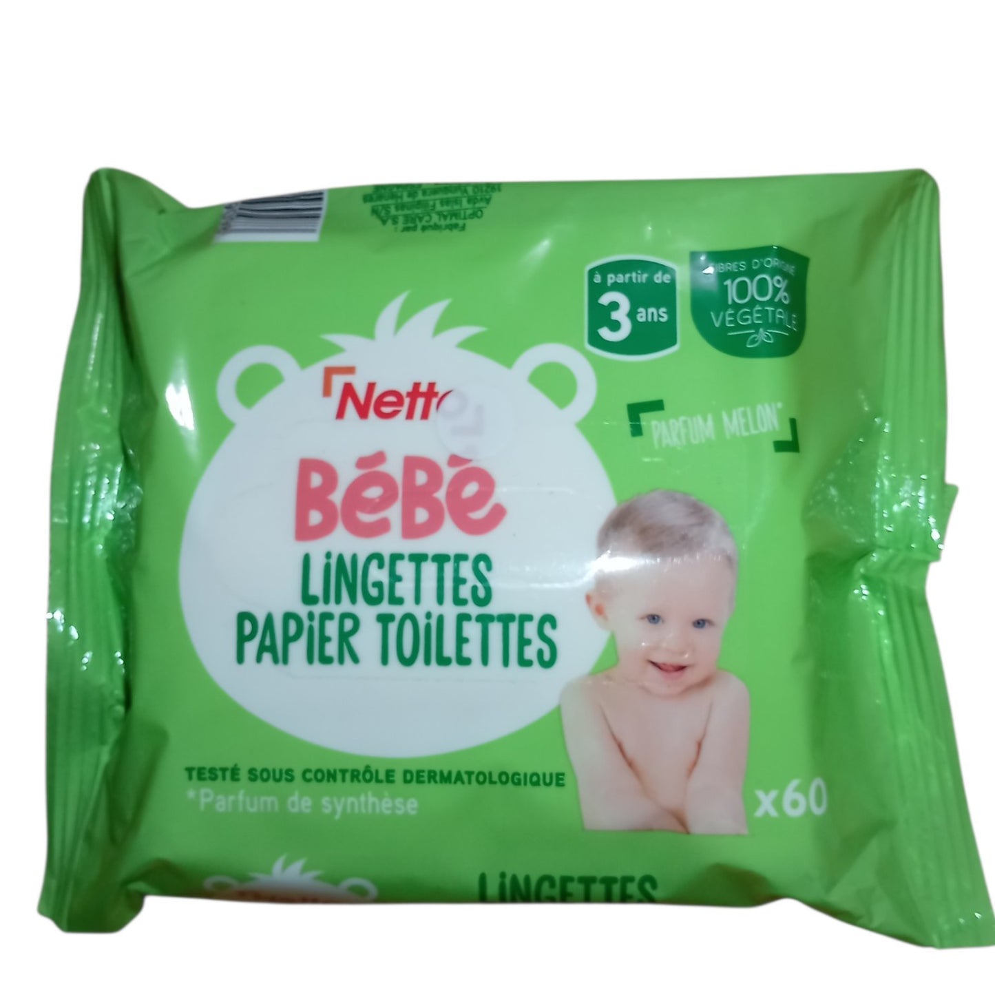 Lingettes Papier Toilette Bébé Netto x60 – Au Melon, Fibres d’Origine Végétale