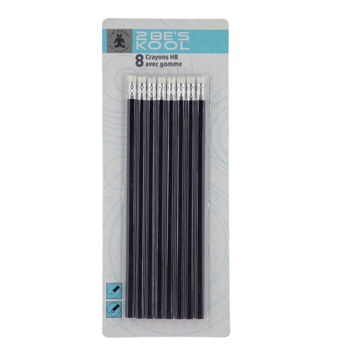 Lot de 8 Crayons à Papier HB avec Gomme 2 Be's Kool – Crayons de Papier pour École, Dessin et Écriture