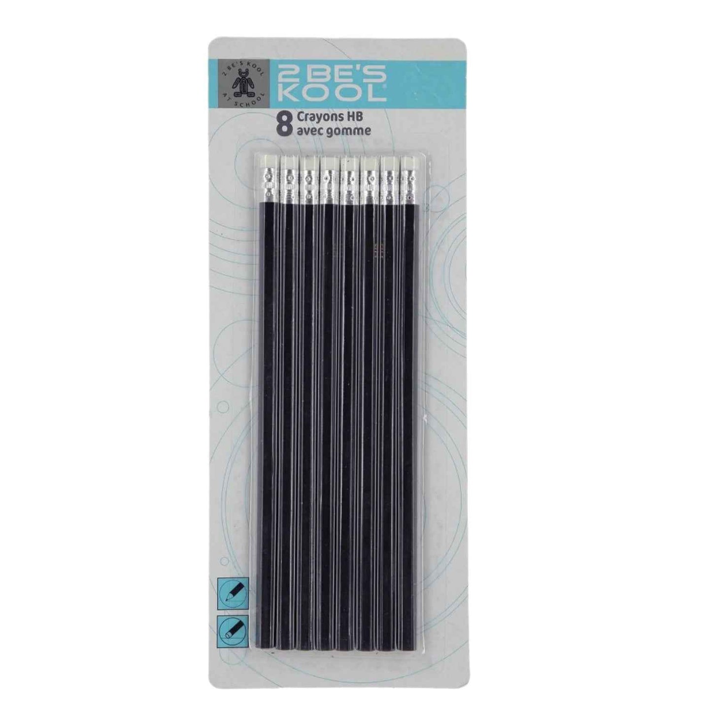Lot de 8 Crayons à Papier HB avec Gomme 2 Be's Kool – Crayons de Papier pour École, Dessin et Écriture