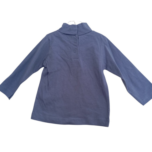 T-shirt Bébé Bleu à Manches Longues Col Roulé avec Guitare – 100 % Coton – 6, 12 et 18 Mois