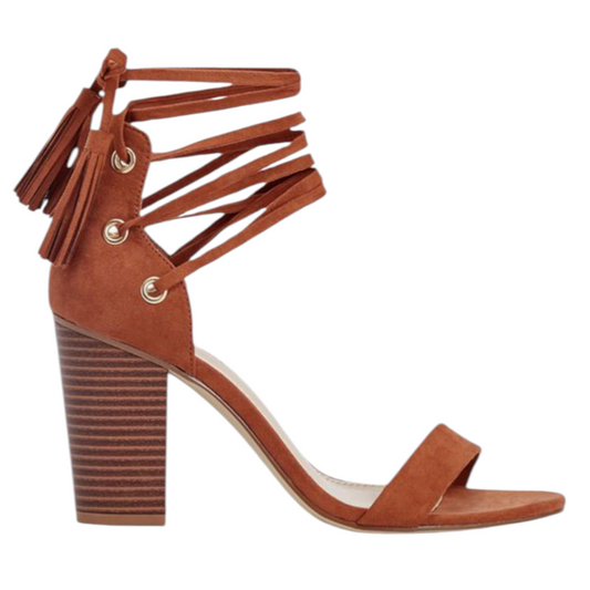 Sandales à talon JustFab Python Cognac – Taille 41 – Talon 8 cm – Laçage cheville femme
