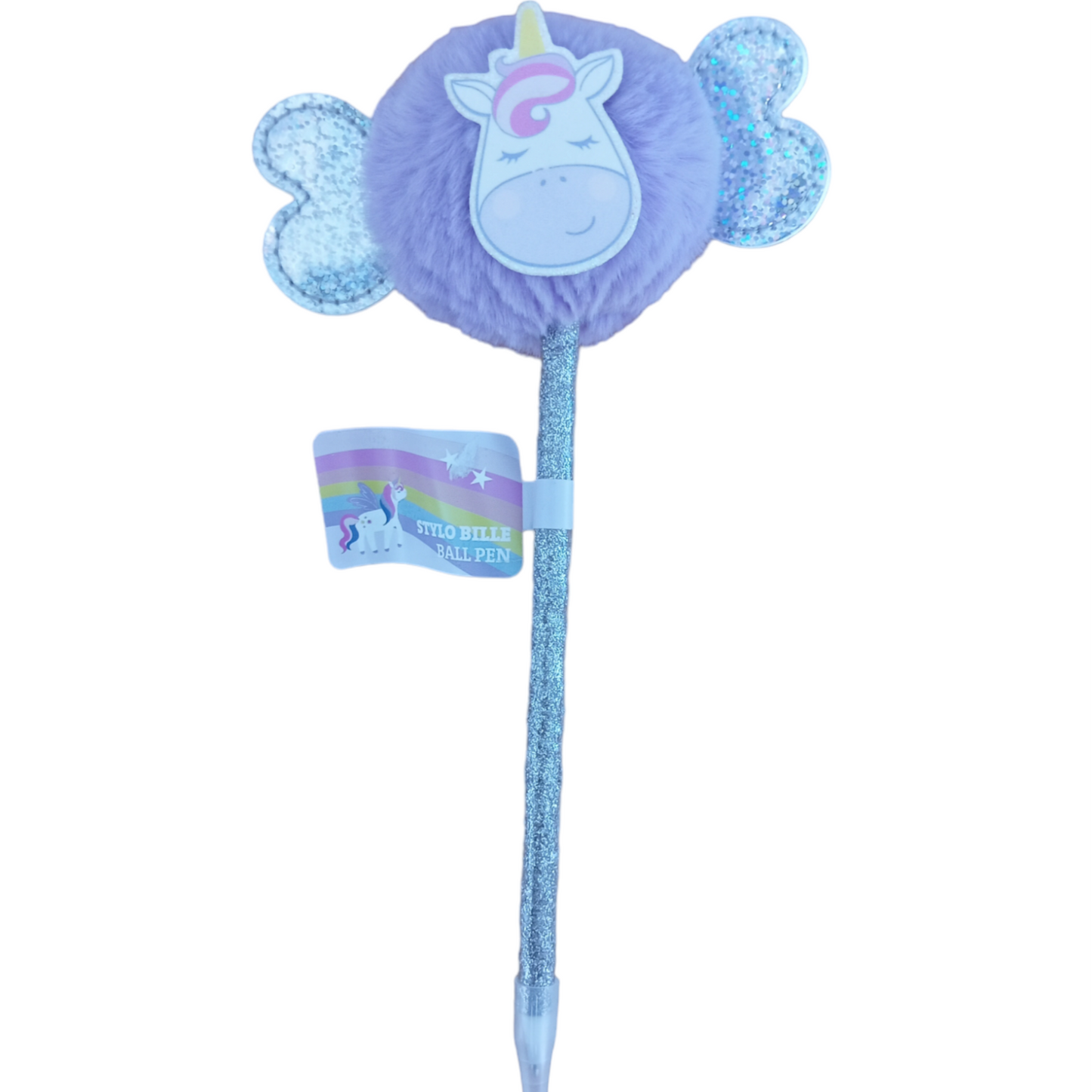 Stylo pailleté avec pompon licorne 2 variantes