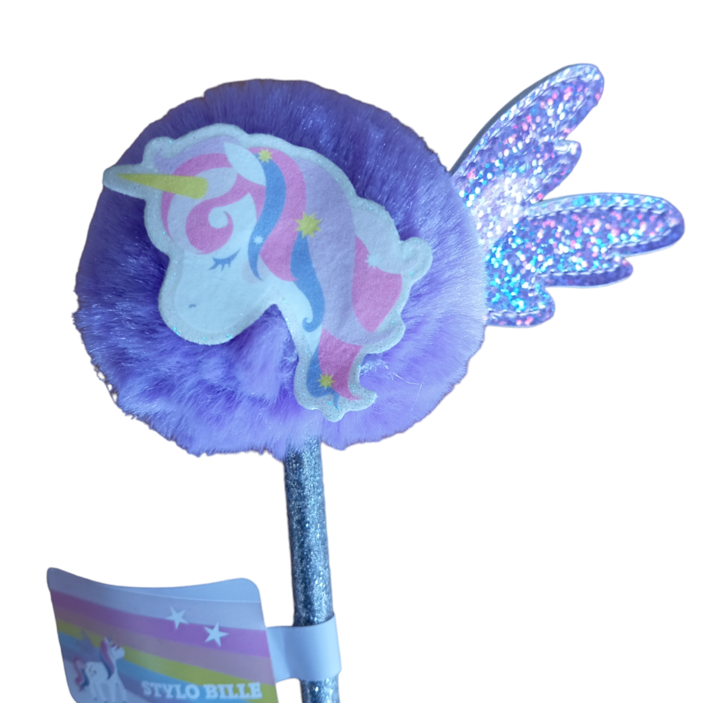 Stylo pailleté avec pompon licorne 2 variantes