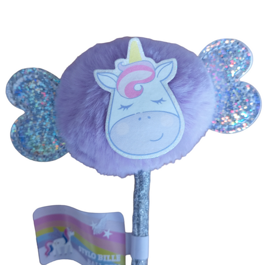 Stylo pailleté avec pompon licorne 2 variantes