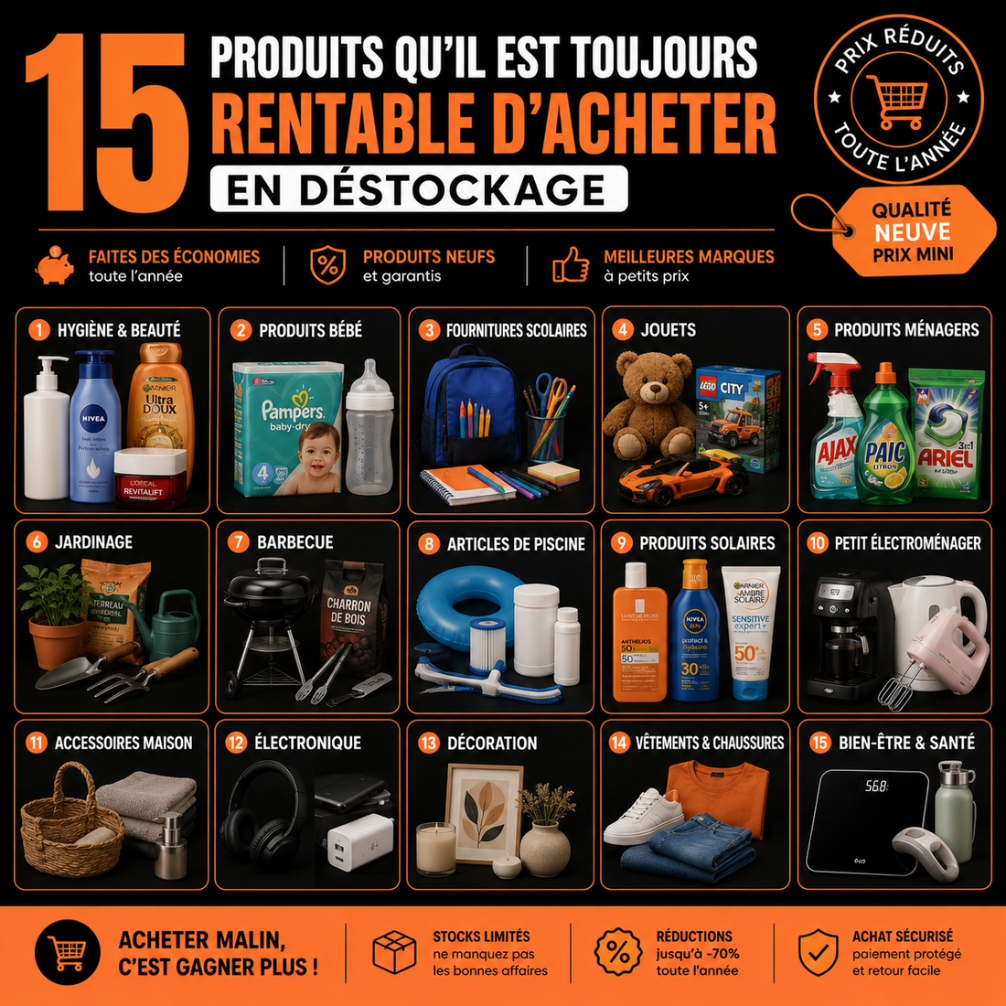Les 15 produits qu'il est toujours rentable d'acheter en déstockage