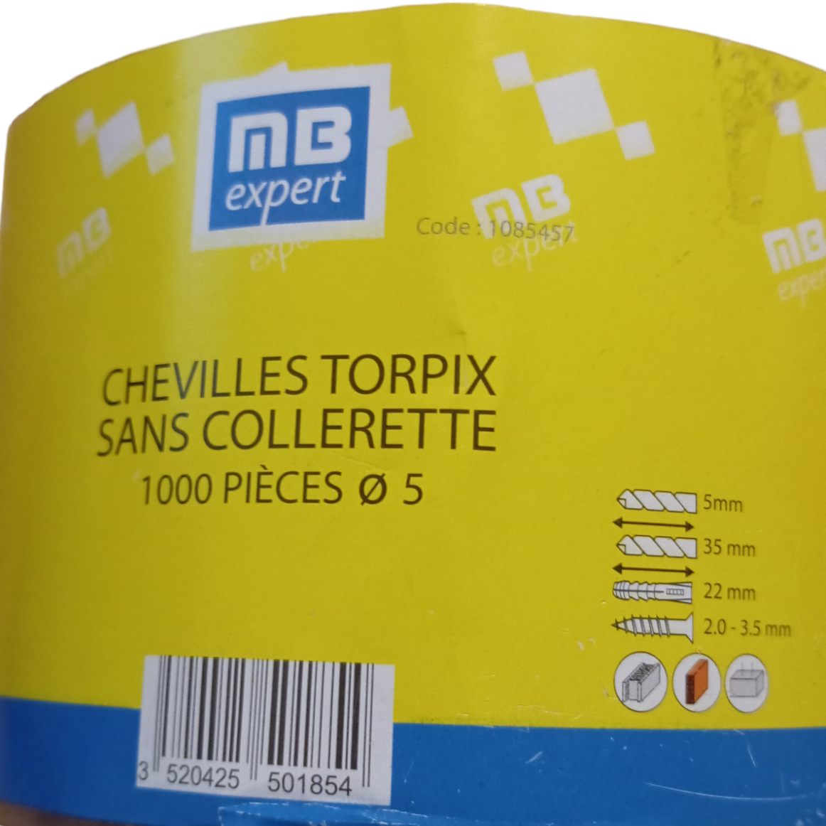 Seau de 1000 Chevilles Torpix Diamètre 5 mm