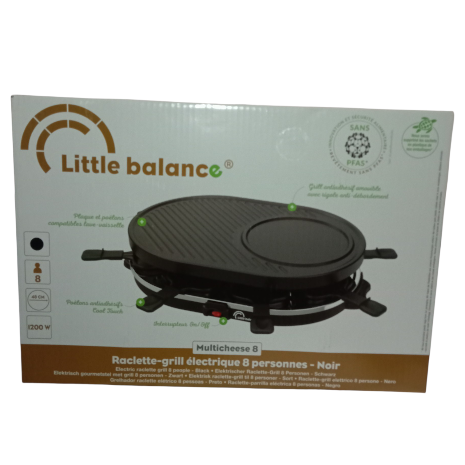Service à raclette et grillade 8 personnes 3 en 1 Raclette, grill et crêpière 1200W