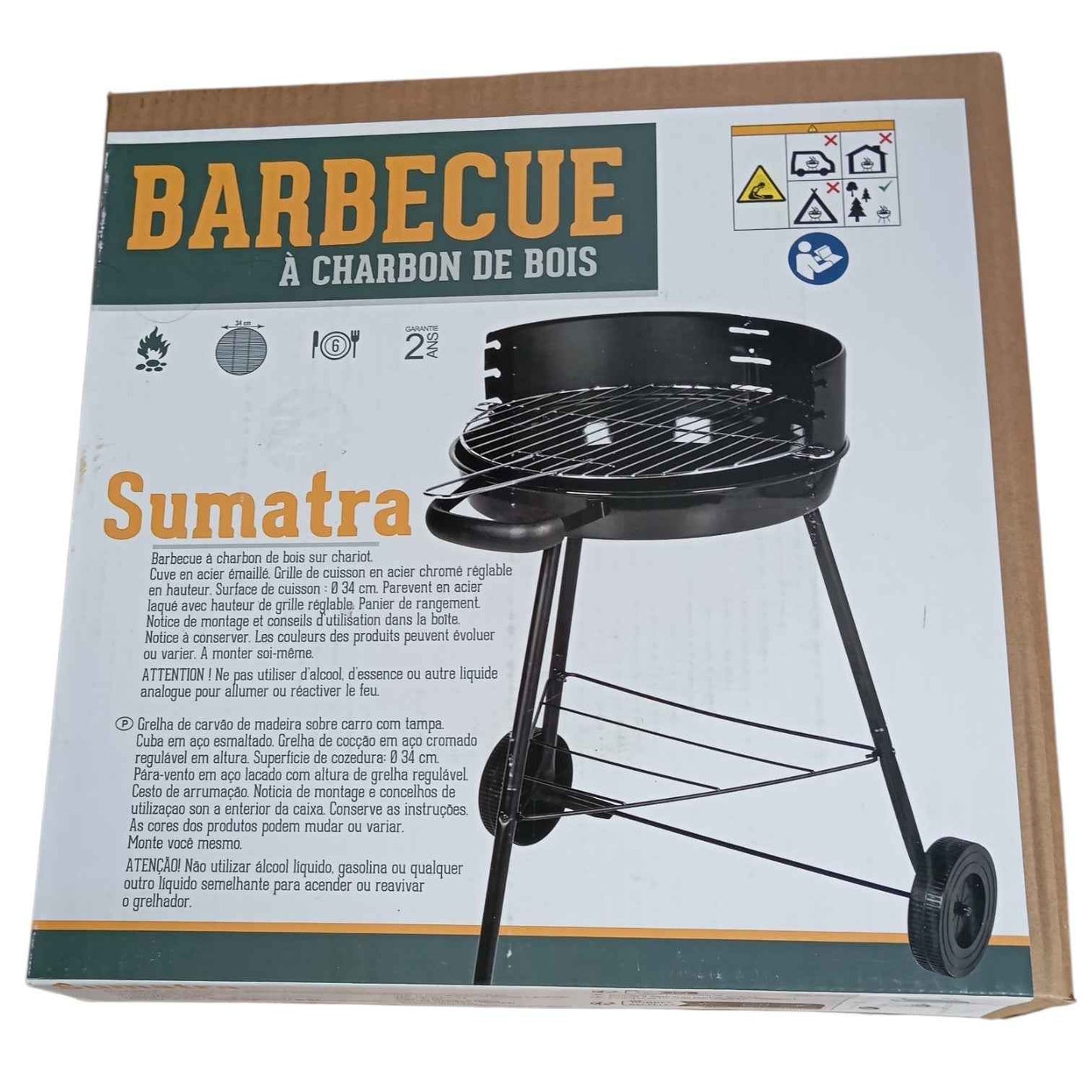 Barbecue à charbon de bois Sumatra – Cuve en acier émaillé avec grille réglable