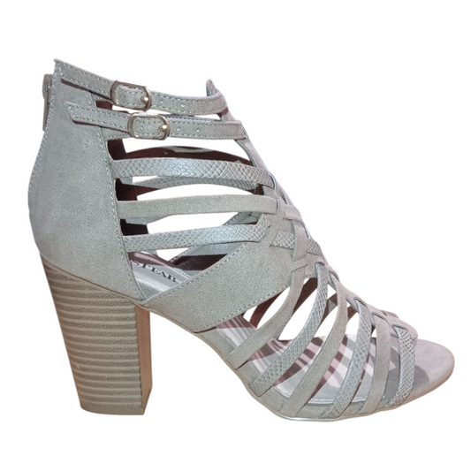 Bottine ajourée taupe JustFab Daytime Darling – Talon 9,2 cm en simili daim – Pointure 40,5