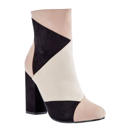 Bottines Femme JustFab Mathilda – Noir et Naturel – Taille 40,5 – Talon 10 cm