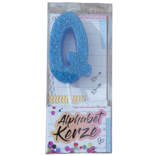 Bougie d’anniversaire alphabet lettre Q à paillettes