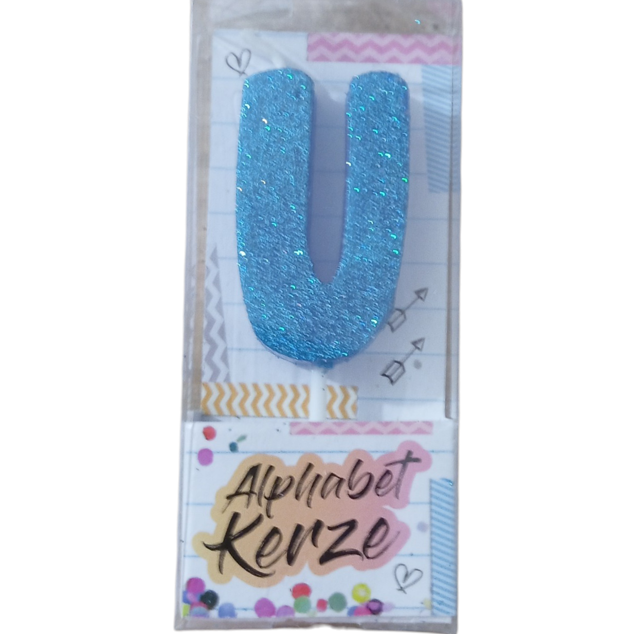 Bougie d’anniversaire alphabet lettre U à paillettes