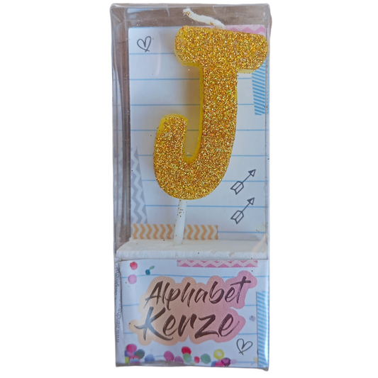 Bougie d’anniversaire alphabet lettre J à paillettes