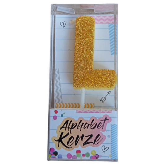 Bougie d’anniversaire alphabet lettre L à paillettes