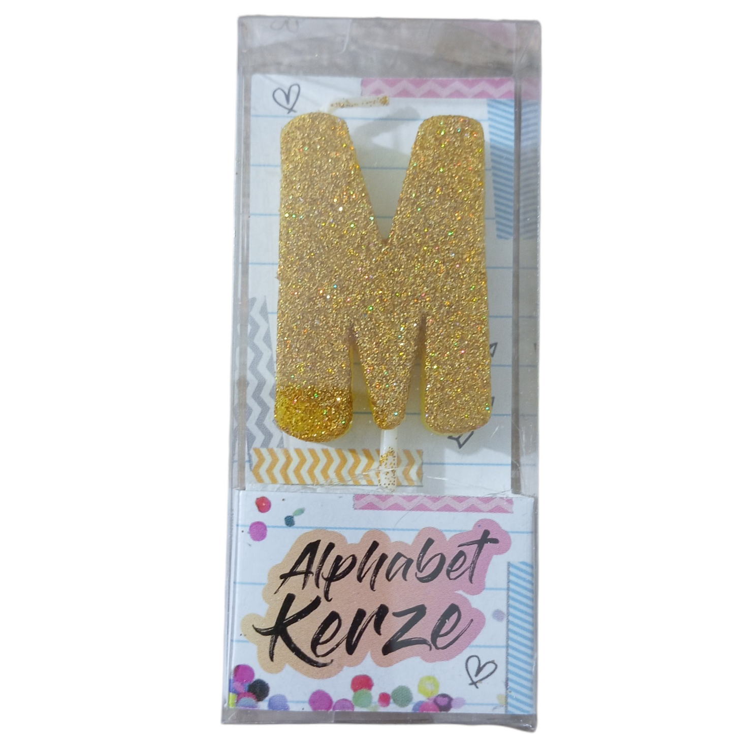 Bougie d’anniversaire alphabet lettre M à paillettes