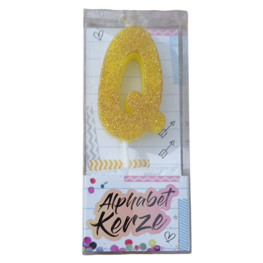 Bougie d’anniversaire alphabet lettre Q à paillettes