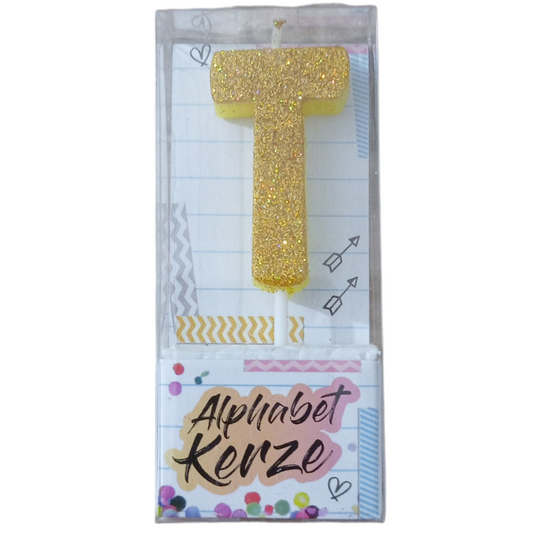 Bougie d’anniversaire alphabet lettre T à paillettes