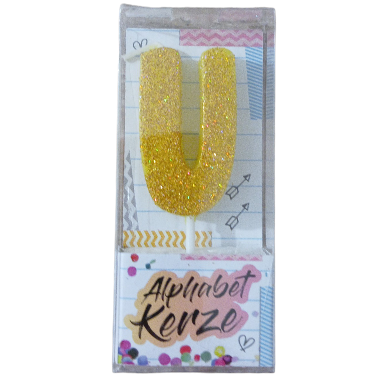 Bougie d’anniversaire alphabet lettre U à paillettes
