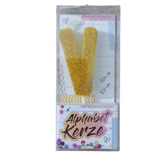 Bougie d’anniversaire alphabet lettre V à paillettes