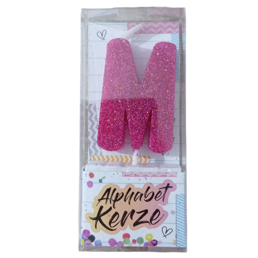 Bougie d’anniversaire alphabet lettre M à paillettes