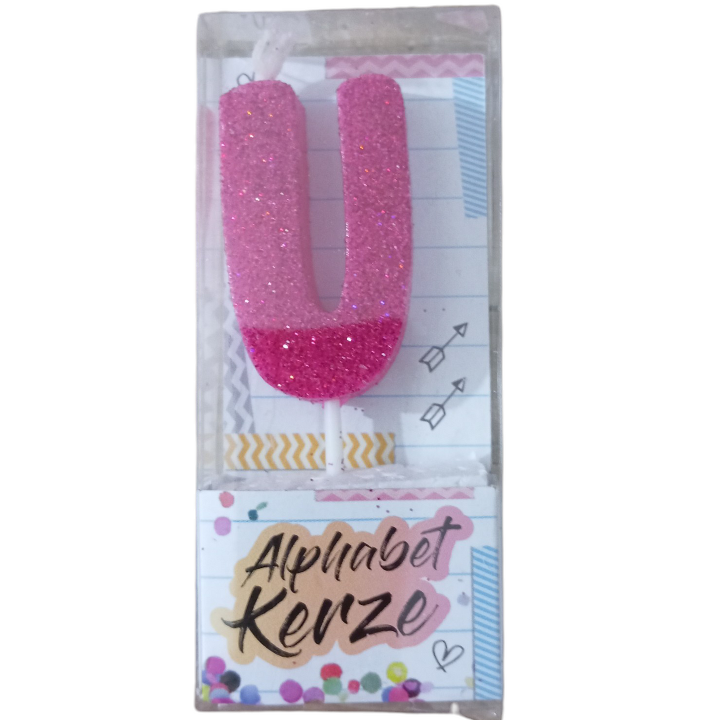Bougie d’anniversaire alphabet lettre U à paillettes