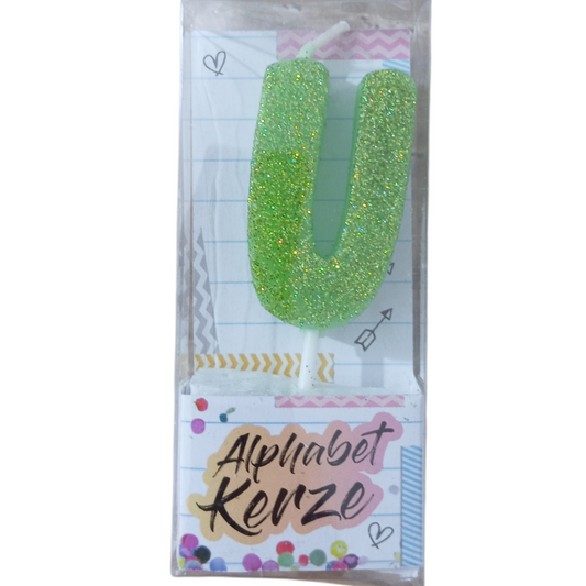 Bougie d’anniversaire alphabet lettre U à paillettes