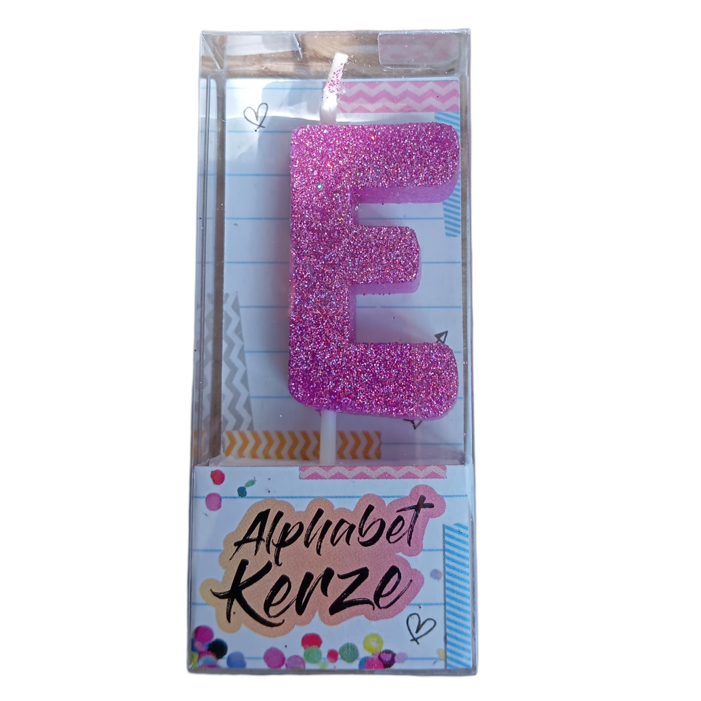 Bougie d’anniversaire Alphabet lettre E à paillettes