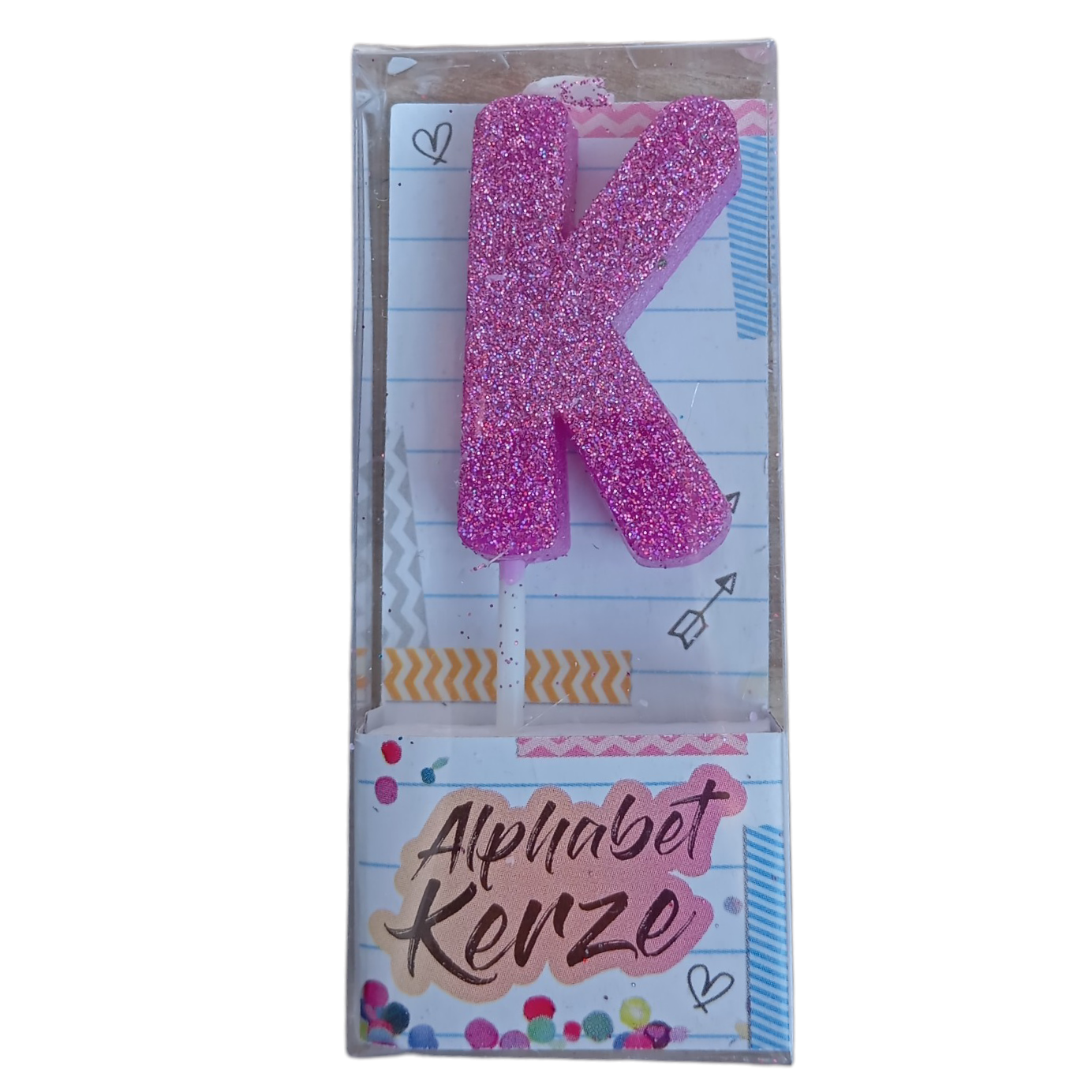 Bougie d’anniversaire alphabet lettre K à paillettes