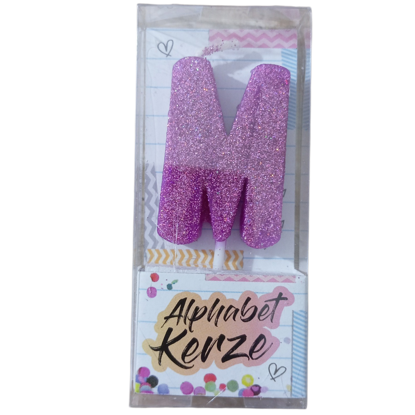 Bougie d’anniversaire alphabet lettre M à paillettes