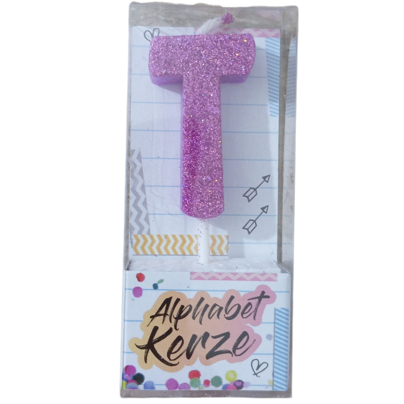 Bougie d’anniversaire alphabet lettre T à paillettes