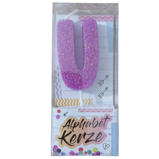Bougie d’anniversaire alphabet lettre U à paillettes