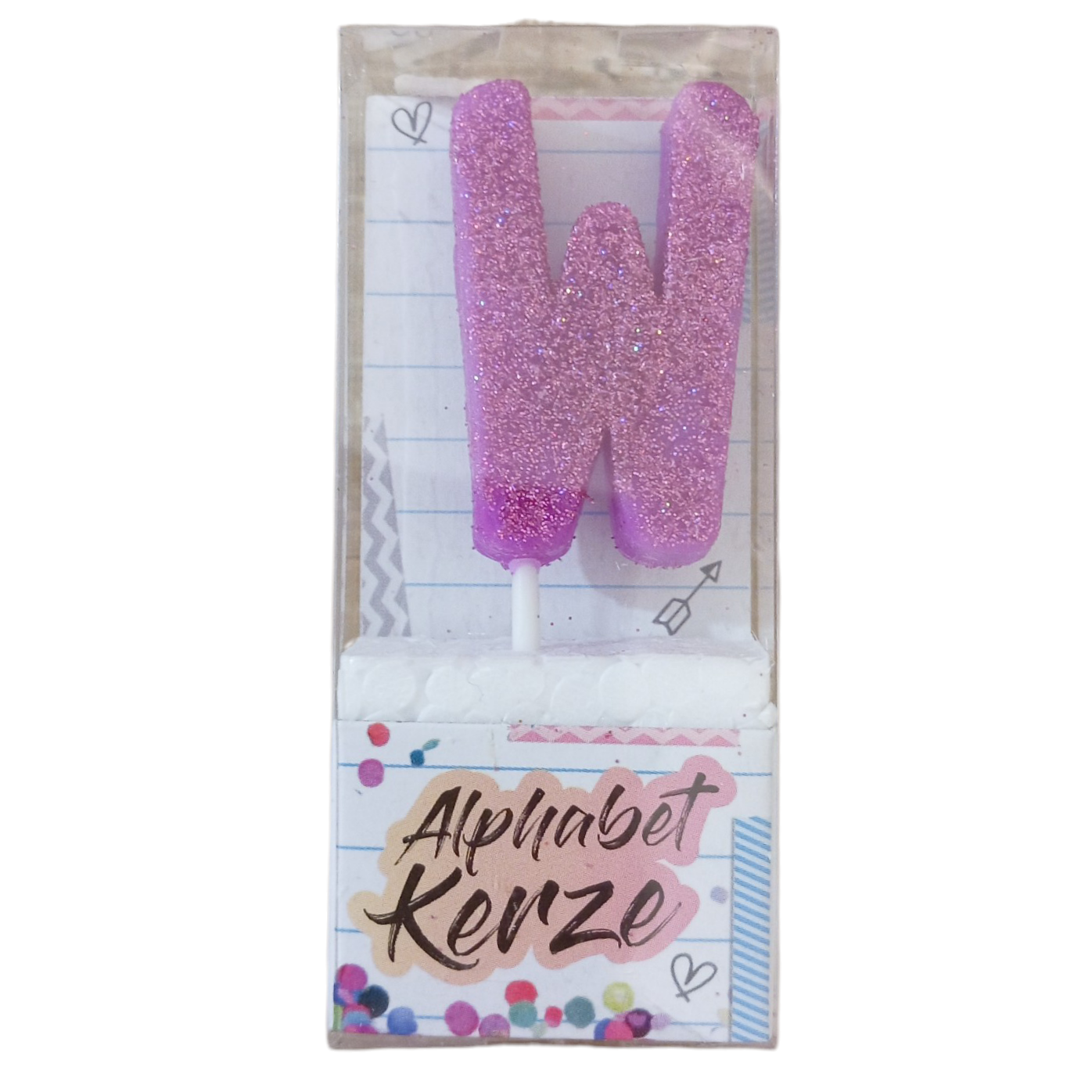 Bougie d’anniversaire alphabet lettre W à paillettes