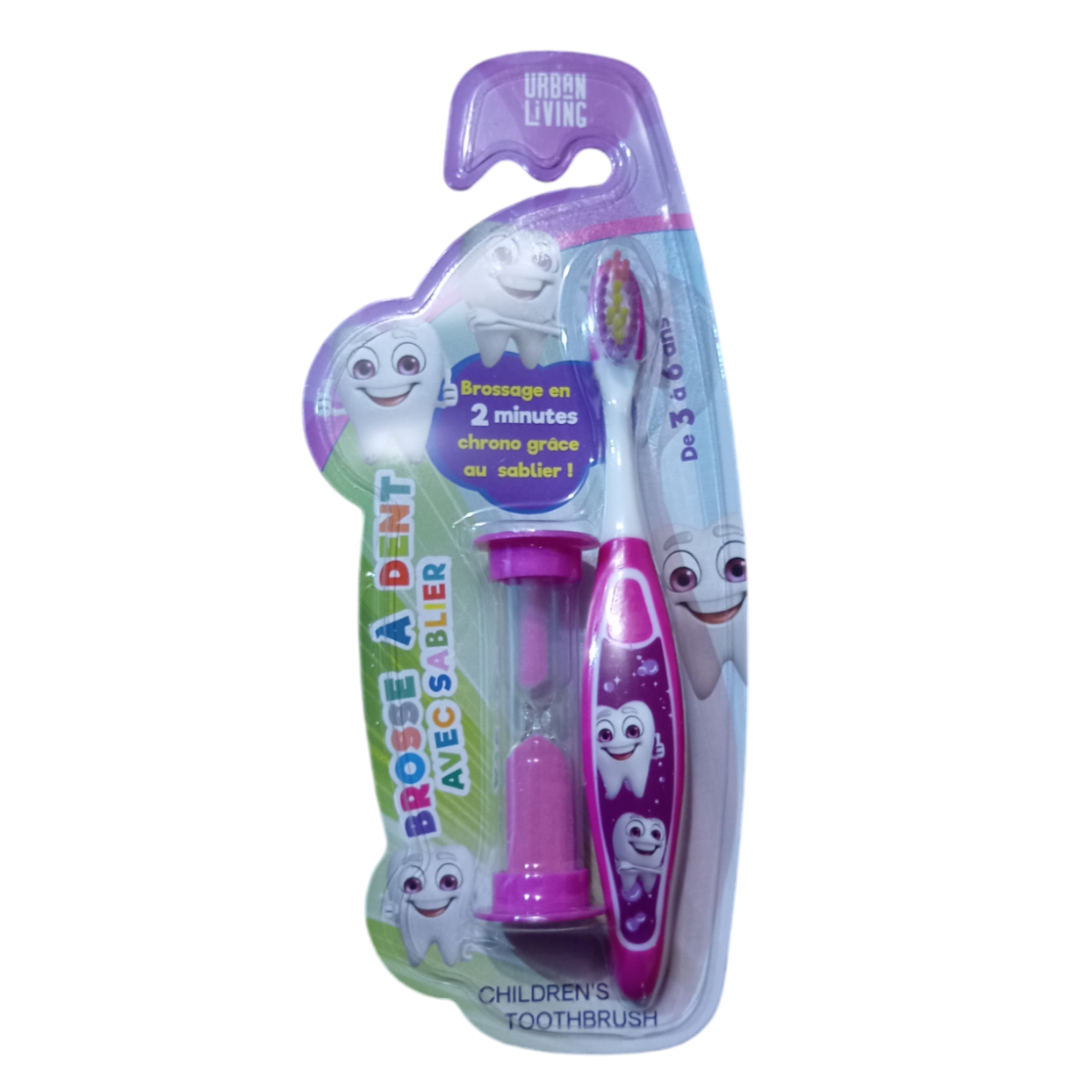 Brosse à dents avec sablier rose enfant 3 à 6 ans